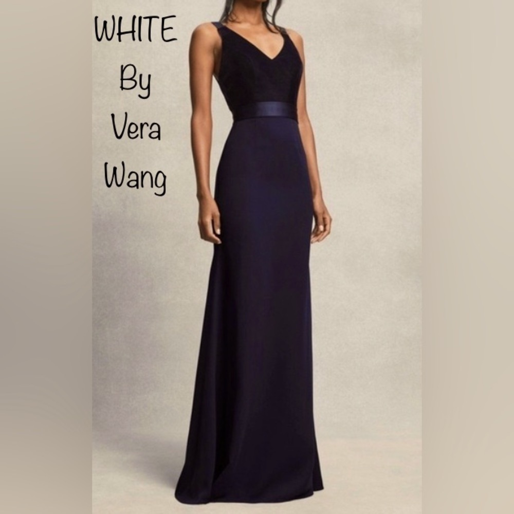 WHITE by Vera Wang Stunning Satin Black Floor Length Designer Gown size 6